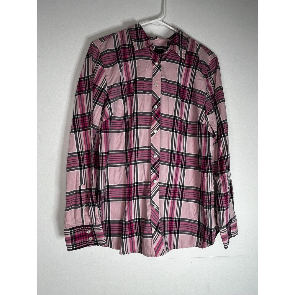 Talbots Pink Plaid Button Up Long Sleeve Shirt Womens Large Cotton Top